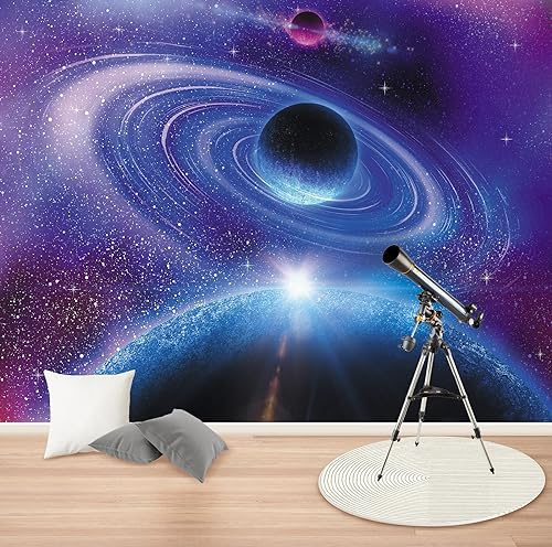 MWSSEGGE Vliestapete, Galaxis, Universum, 3D, Trompe l'oeil, Wandbild, Riesenposter, Dekoration für Kinder, Schlafzimmer, Jungen, Mädchen, Jugendliche (350 x 256 cm)