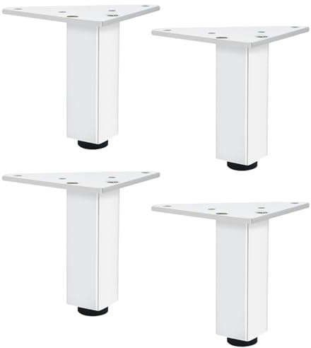SZLXJMFL White, 4pcs Table Legs DIY Metal Furniture Feet Adjustable 6cm-40cm Heavy Duty Sofa Legs Cabinet Legs Cupboard Feet Kitchen Foot, Rubber Anti-slip Mat, Free Screw-6cm/2.4