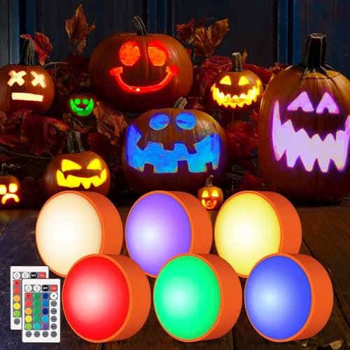 Litake Halloween Deko Kürbis Lichter, Jack O' Laterne LED Licht mit Fernbedienung und Timer Batteriebetriebenen Flammenlosen Kerzen 16 Farben für Kürbis Halloween Dekoration (RGBW, 6 PCS)