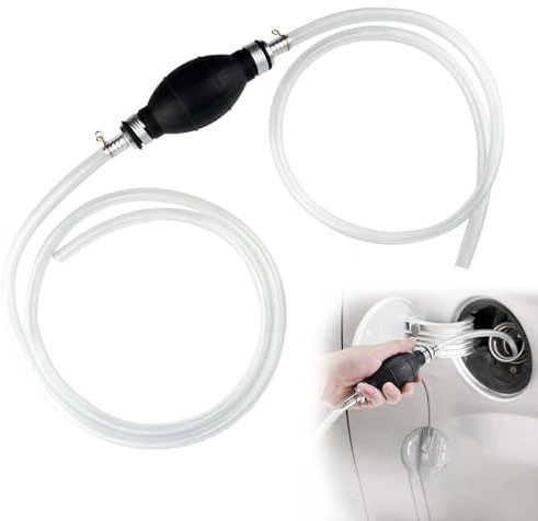 Portable Gasoline Transfer Fuel Syphon Pump Kit - Quick Liquid Transfer with 2 PVC Hoses - Ideal for Car, Boat, Aquariums