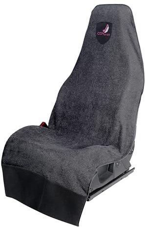 Cov My Seat Serviette Haut de Gamme Housse Protection Siège Voiture Auto Avant Universel Anti Transpiration (Coton Noir & Blason Violet, X 1 Piece/Serviette)