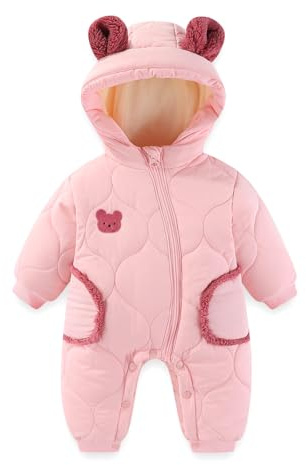 JiAmy Combinaison Bebe Hiver, Unisexe Polaire Combinaison Pilote Bébé à Capuche, Manches Longues Ours Garçons Body Filles Grenouillère pour 3-24 mois