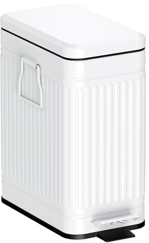 GibHerz Small Trash Can with Lid Soft Close-10L/2.6 Gal Stainless Steel Outdoor Dog Poop Garbage Can-Metal Waste Bins with Pedal for Bathroom Bedroom Office-White