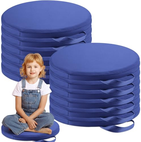 Suzile 12 Pcs Round Floor Cushions for Classroom Flexible Floor Seating with Handles 12'' Classroom Carpet Cushions for Kids Toddlers Daycare Preschool Furniture(Dark Blue)
