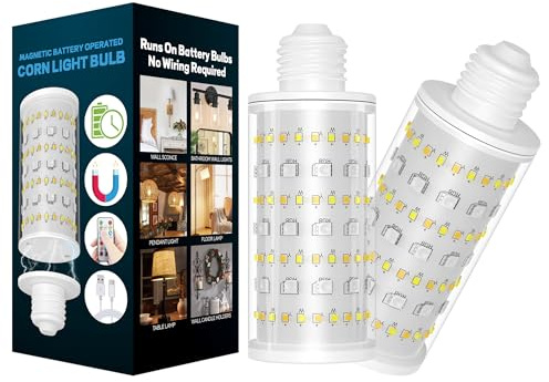 Battery Operated Light Bulb With Remote Control, 2 Pack Rechargeable Light Bulbs 360° lighting For Non-Hardwired Lamp, 10000mAh RGB Dimmable Bulbs Lighting Time Up To 60 Hrs for Home Power Outage