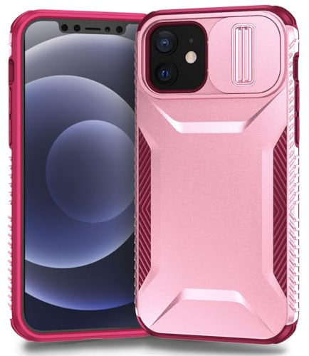 Yerebel Custodia per iPhone 12 Mini, cover per iPhone 13 Mini con copriobiettivo scorrevole, Resistente agli urti militare antiscivolo robusto di alta qualità cover per iPhone 12 Mini Rosa Bordeaux