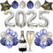 New Year Decorations 2025, Silver Number 2025 Foil Balloons Navy Blue Confetti Silver Latex Balloons with Champagne Glass Star Balloon for Man Boys New Years Eve 2025 Graduation Prom Party Supplies