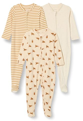 Amazon Essentials Set di 3 piedini unisex per bambini, per dormire e giocare, color avena, a strisce, tigre, 3-6 mesi