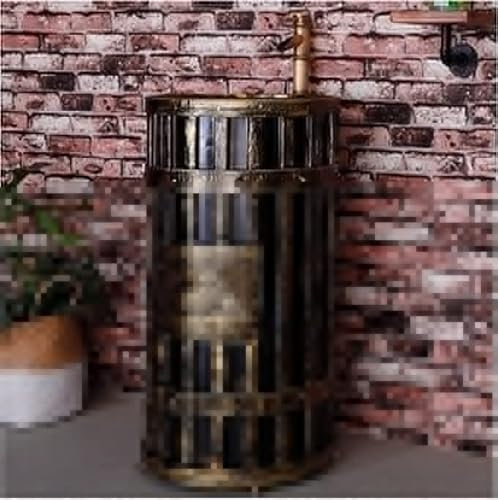 Moderno lavabo de pie con pedestal completo brillante para baño y lavabo con diseño de pie, acabado de bronce, 45,7 x 45,7 x 86,9 cm