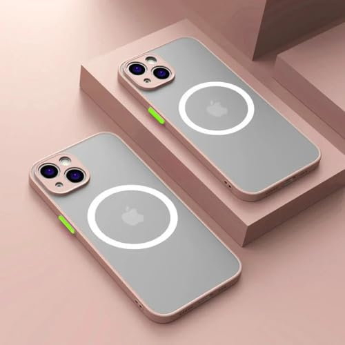 JZFDCLF Custodia trasparente con ricarica wireless magnetica Matte Armor per iPhone 16 15 14 13 11 12 Pro Max Mini 14 Plus XS Max XR X Cover, rosa, per iPhone 13 Pro