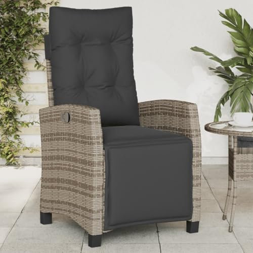 Myheimly Gartensessel, Gartenstuhl mit Fußteil, Garten Liegestuhl mit Verstellbarer Rückenlehne Fußstütze, Sessel Relaxsessel Gartenmöbel, Poly Rattan Gartensessel Grau,Mit Fußablage