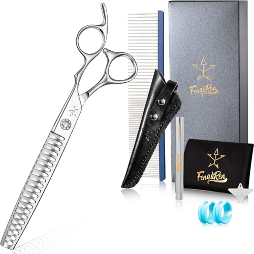 Fengliren High-end Professional Dog Grooming Thinning Scissors Teeth Cutting Blending Shears Pet Texturizing Shears 7.5 Inch Extremely Very Sharp Stainless Steel Alloy For Cat Other Animals Groomer
