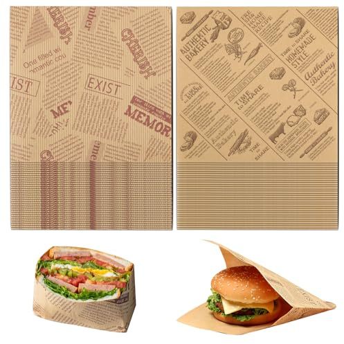 170 Pcs Greaseproof Paper Sheets for Food Wrapping, Burger Paper Bags, Grease Proof Wrapping Sheets, Sandwich Wrap for Cheese Bread Fries Picnic(5.9x5.9)