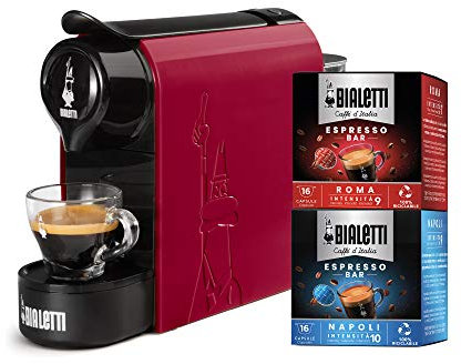 Bialetti Gioia, Macchina Caffè Espresso Incluse 32 Capsule, Funziona esclusivamente con Capsule, Rosso