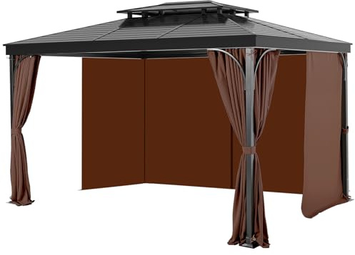 VEVOR Cortinas para Cenador para Exteriores Cortina de Cenador con Privacidad 344 x 344 x 213 cm de Poliéster 4 Paneles Laterales con Cremallera Repuesto Universal para Toldo de Patio, Color Café