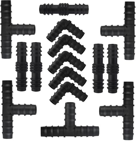 MiJunHD 19mm 15PCS Drip Irrigation Connector Fitting, Barbed Direct Coupling & Elbow & Tee Type Plastic Connect Kit Suitable for Inner Diameter 19mm Hose
