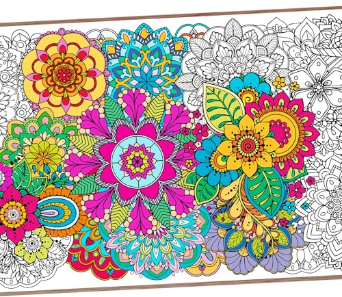 Leezead Mandala Giant Coloring Poster, 55.1 x 23.6 Inches Large Mandala Themed Coloring Poster&Table Cover Party Drawing Paper Tablecloth for Home Classroom Party Supplies Decorations