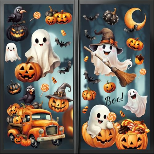 DERAYEE 8 Stück Halloween Deko Fenster,21x28cm Fensterbilder für Halloween Party Window Deko Fensterdeko