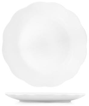 H&H, Set 6 Piatti Piani Festonati in Porcellana Bianca – Ø 27 cm – Lavabili in Lavastoviglie e Utilizzabili in Microonde