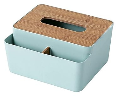 Papierhandtuch-Box. Kunststoff Holz Deckel Tisch Papier Lagerung Box for Wohnzimmer Desktop Papier Handtuch Fall Veranstalter Tissue Halter(Blue)