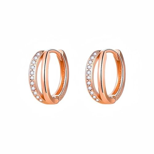Oivzziy Orecchini a cerchio da donna in argento sterling 925 e placcato oro rosa, cerchi a cerniera huggie a doppia linea creati con cristalli austriaci e zirconia cubica