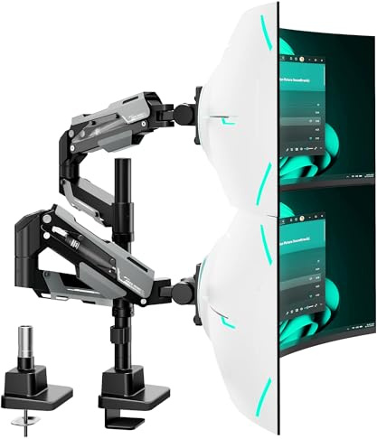 ARES WING Monitor Halterung 2 Monitore mit Stange, Schwarz | übereinander für 24-57 Zoll Bildschirme, bis zu 27/22 kg, Bildschirmhalterung 2 Monitore Höhenverstellbar, VESA 75/100/200
