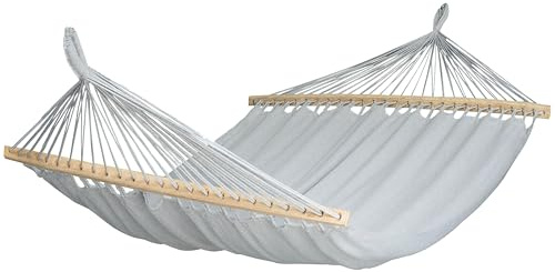 DOMAREX XXL Hängematte für 2 Personen - 290x150cm - Robuste Hängeschaukel mit 120cm Holzstab - Wasserdicht & Pflegeleicht - Garten, Balkon, Terrasse - Baumwolle (Grau)