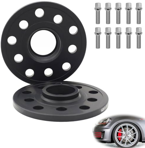 ANEELV Spurverbreiterungen-Satz 10 mm 5x100 5x112 Alu | 2-teilig, M14x1,5 Kugelbund R13, NLB 57,1 mm, Schrauben inkl., rostfrei, für VW/Audi/Seat/Skoda