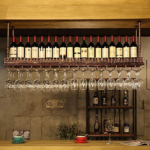 European Style Free Standing Folding Wine Rack with Creative Goblet Hanging Bracket Decorative Brass Wine Glass Holder 120 x 35cm
