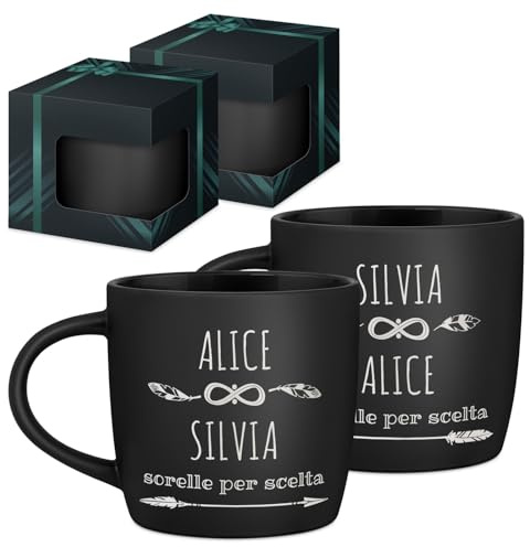 Maverton Set di 2 Tazze Colazione, Due Tazze Personalizzate in Ceramica | Nere Opache, Tazzine Caffe per Coppia con Dedica Incisa, Idee Regalo Fidanzato Anniversario Genitori