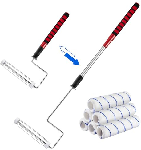 7pcs House Paint Roller Kit, Gesenwin 9 Inch Extendable Roller Frame with 6 Microfiber Replacement Covers 1/2 Nap, Adjustable Painting Roller (18-36), Painting Supplies for Walls,Ceilings,Floor