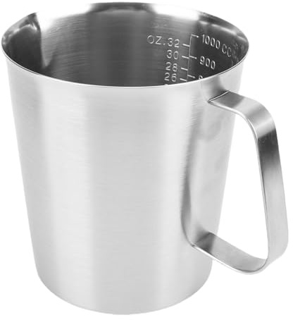 OEBUAFI Vaso Medidor de Acero Inoxidable 304, Jarra Espumadora de Leche de Acero Inoxidable 304, Asa Ergonómica, 600 Ml, Ideal para el Hogar, Restaurantes, Hoteles y oficinas. (1000 ml)