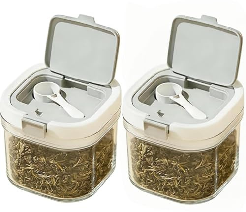 2-Pack 27oz Airtight Tea Canisters, Clear Loose Leaf Tea Storage Containers with Spoon, Wide-Mouth Kitchen Canisters for Loose Tea, Coffee, Sugar, Flour & Herbs, BPA Free Organizer for Pantry