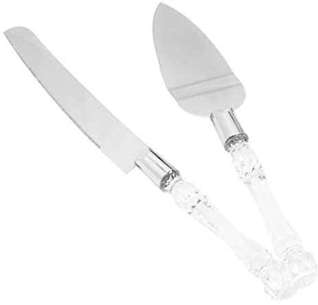 AZIDWERYQ Couteau à gâteau de Mariage et Ensemble de Serveur Mr et Mrs Coupe-gâteau trancheuse avec poignée en Cristal pour fête fiançailles Anniversaire trancheuse 2 pièces