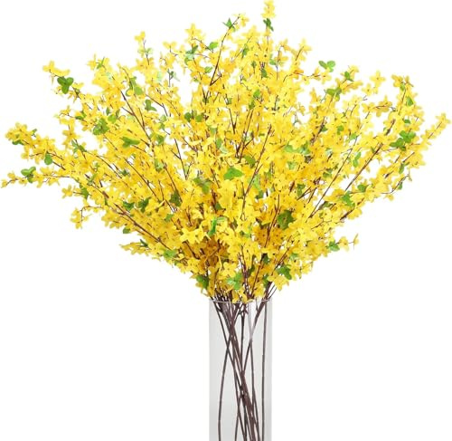 Auzlya 4 Stück Forsythienzweige Künstlich,60CM Gelb Frühlingsblumen | Künstliche Blumen,Zweige Osterzweige Deko,Ostern Zweige Osterstrauß Kunstzweige für Bodenvase Tischdeko