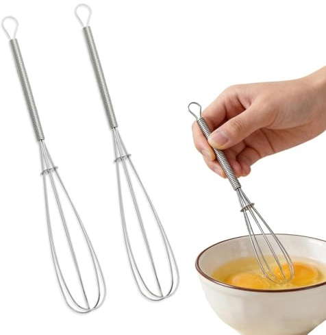 UEKPDM Mini Whisks, 2 Pack 18cm Stainless Steel, Silver | Thick Wire, Ergonomic Handle, Dishwasher Safe, Hanging Loop, for Eggs, Batters & Sauces