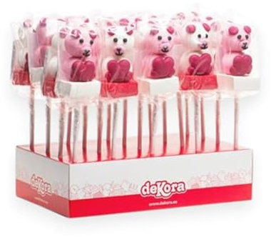 Brochetas de Ositos de Nube – Expositor con 20 Brochetas de Espuma Dulce de 35 g, Golosinas Marshmallow en Forma de Ositos y Corazones