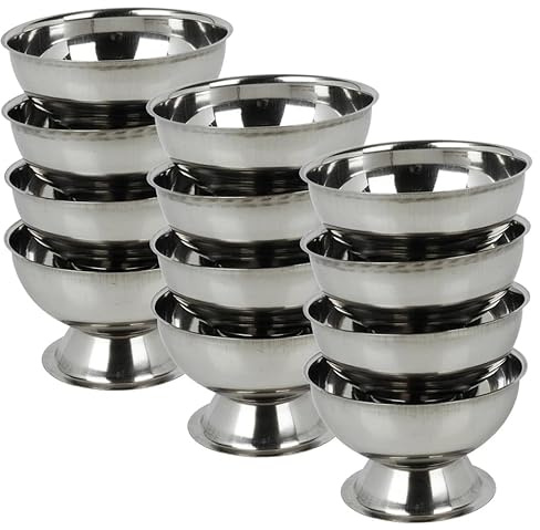 URBNLIVING Stainless Steel Dessert Bowls 170ml, Ice Cream Cups & Sundae Dishes for Pudding and Frozen Desserts (Set of 12)