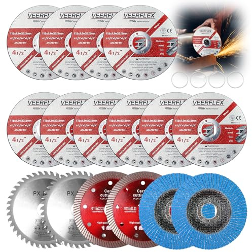Kapskivor 115, 16 stycken kapskivor metall, vinkelslip skivor 115, 115 mm skärskiva med 22,23 mm borrning, för skärning av metall, sten, trä, keramik, kakel och slipning