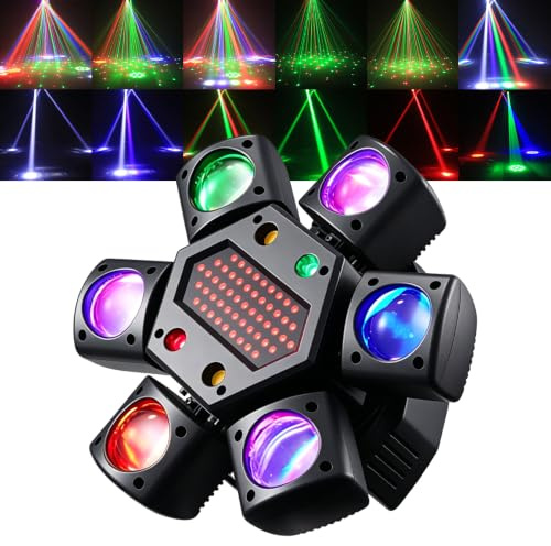 Discolicht Partylicht, HOVCEH DMX 512 Disco Licht mit Fernbedienung & Soundaktivierung, LED RGB Party Laser mit 540°-Drehung, Musikgesteuert DJ Disco Lichter für DJ Bar Hochzeit Geburtstag