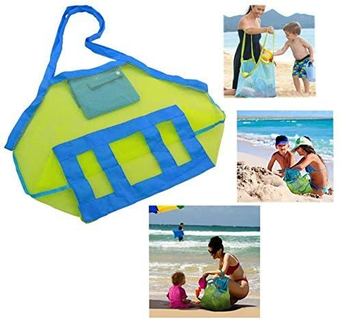 Cisixin Sandspielzeug Tasche,Strandspielzeug Tasche Kinder XXL Große,Netztasche StrandtaschSandspielzeug,Faltbare Wiederverwendbare Aufbewahrungstasche für Wasserspielzeug Beachbag (Grün+Blau)