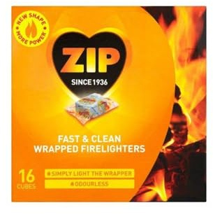 12 X ZIP Odourless Fast & Clean Wrapped Firelighters 16 per Pack