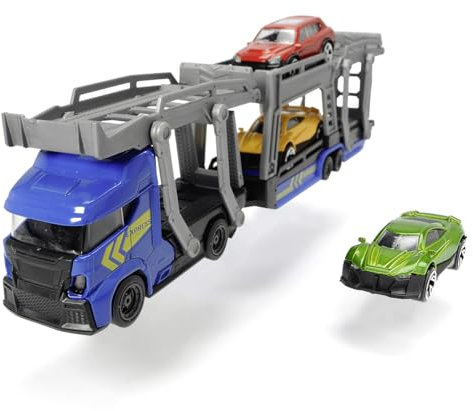 Dickie Toys 203745008 Car Carrier, Autotransporter für 3 Autos, inkl. 3 Spielzeugautos, 2 verschiedene Ausführungen, Länge 28 cm, für Kinder ab 3 Jahren