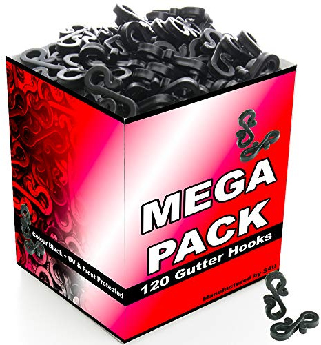 S4U Gutter Hooks for Outdoor Lights 120pcs Plastic S Gutter Clips for Hanging Outside Christmas Lights, String Lights, Icicle Fairy Lights - Black