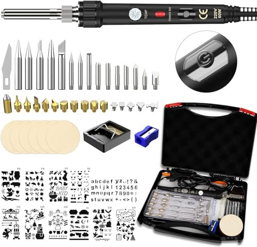 Ockered Kit Pirografia Legno 52 Pezzi, Ockeyed temperatura Regolabile 200~480 °C Set Pirografia Legno per legno, incisione su pelle, scultura Pittura a fuoco su legno Hobbista professionista
