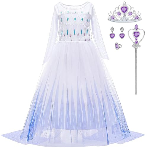 iTVTi Girls Princess Costumes Halloween Carnival Cosplay Birthday Party Dress White, 7-8 Years (Label 150)