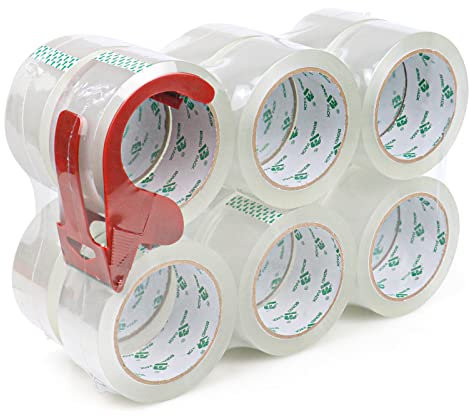 BOMEI PACK Lot de 12 rouleaux de ruban adhésif Transparent avec Dérouleur 66 m x 48 mm Emballage de ruban adhesif pour boîtes d'emballage et carton