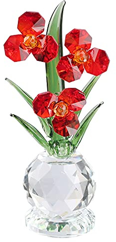 Xinkulas Crystal Orchid Flower Figurine Home Decor Suncatcher Ornament (Red)