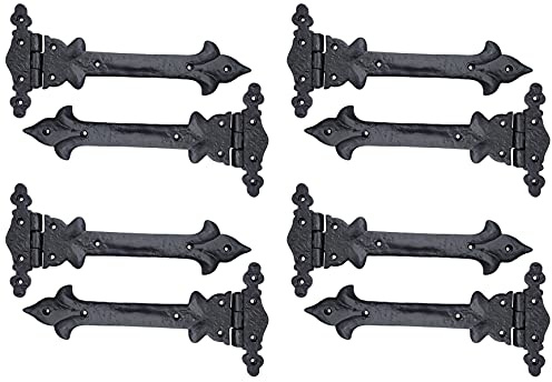 Adonai Hardware Adonijah Antique Cast Iron Strap T Hinge (10 X 8 Pack, Matte Black) for Barn Doors, Gates, Shutters, Garages, Wooden Box, Fences, Sheds, Furniture, Chest and Trunks