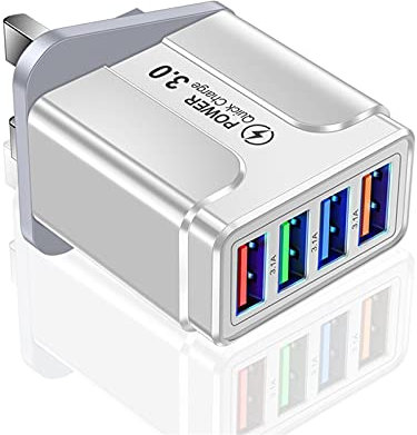 USB Wall Charger, Charger Adapter, 4 Port Fast Charge 3.0 USB Hub 3.5A Power Adapter, Quick Charger Cube for iPhone 12/12 Mini/12 Pro/12 Pro Max/11, Samsung Galaxy, Huawei, Kindle, iPad Pro (White)